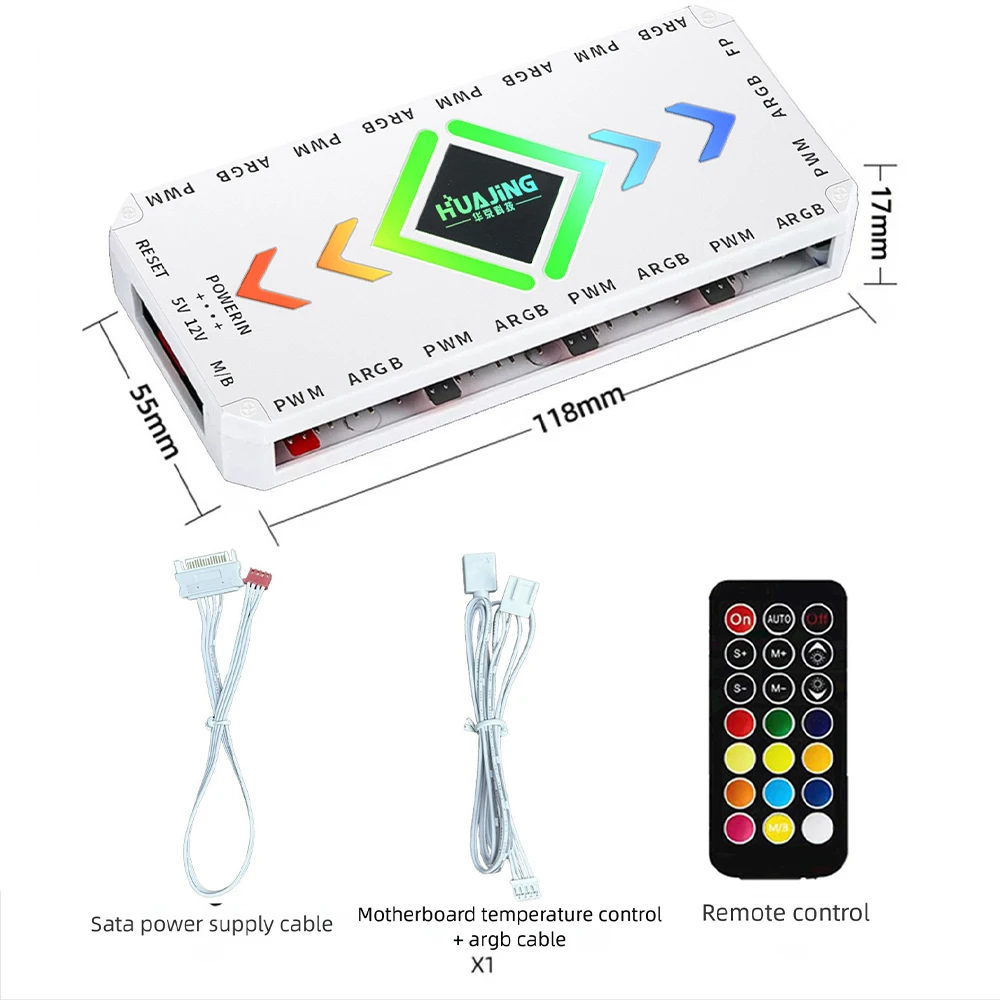 9 PWM & 9 ARGB Ports 5V 3Pin ARGB Controller 4Pin PWM Wireless Remote Synchronized Lighting Fan Hub Magnetic Base