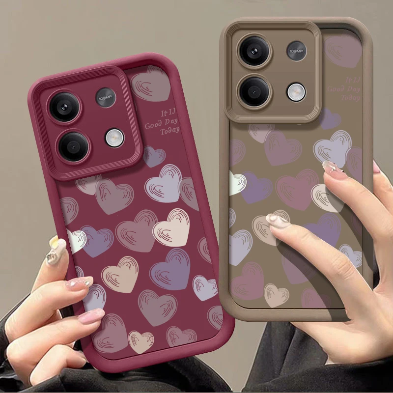 Cute Love Heart Silicone Case For Xiaomi Poco F6 X5 X6 M6 Pro 13T Redmi Note 13 12 11 10 Pro 4G 5G K70E 11S Soft TPU Phone Cover