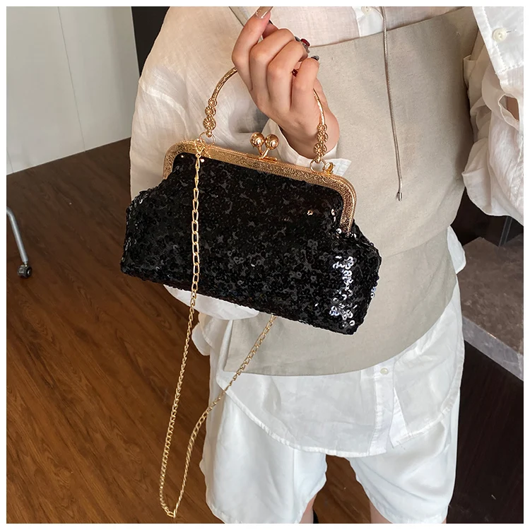 Bolso de mano con lentejuelas brillantes para mujer, estilo celebridad, para noche, con bolsillo para móvil y pintalabios, vi...