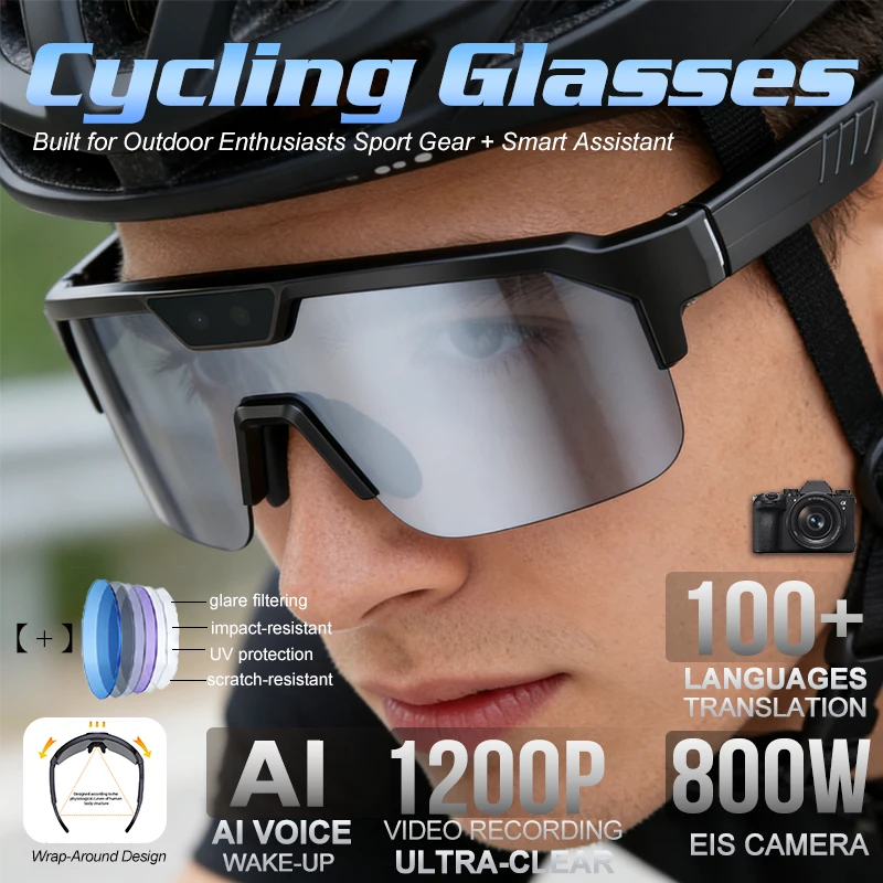 

Новые умные очки с AI-камерой 800W HD, защитой от УФ-излучения, голосовым помощником AI, Bluetooth-звонками и прослушиванием музыки