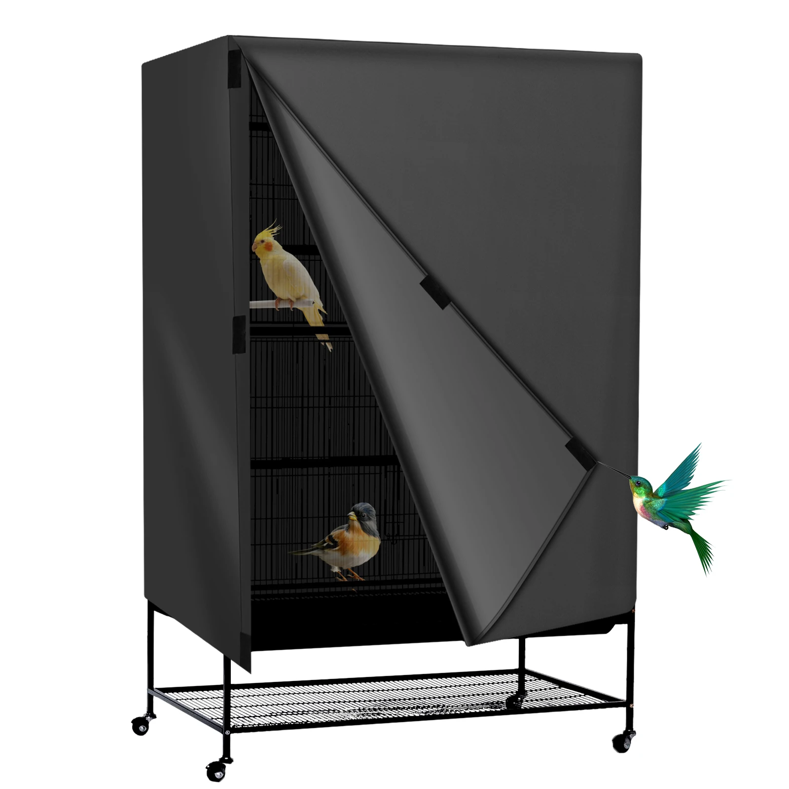 

Чехол для птичьей клетки, водонепроницаемая пылезащитная ткань Оксфорд, черная затенение, дышащая квадратная большая крышка для клетки, защитные аксессуары