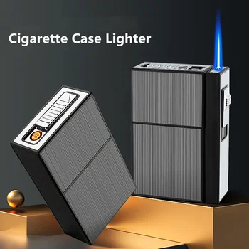 Peut contenir 20 nouveaux étuis à cigarettes en métal lampe de poche USB briquet coupe-vent Jet briquet à gaz Rechargeable Gadget pour hommes