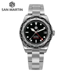 San martin design gmt männer uhr 38mm world timer wasserdicht nh34 automatische mechanische armbanduhr 20bar saphirglas sn0112
