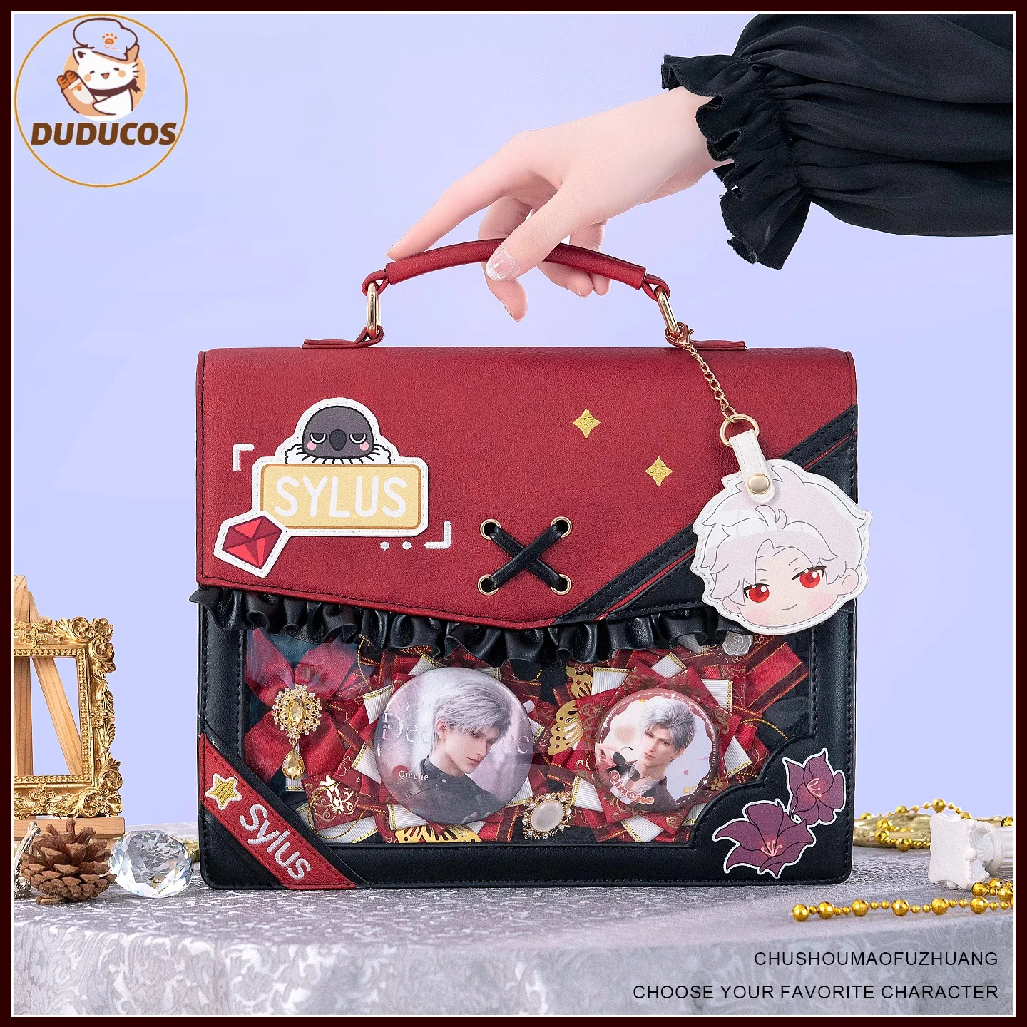 

Sylus Косплей Doujin Bag Game Love and Deepspace DUDU Sylus Itabag Красный Черный Школьная сумка Реквизит для косплея отDokiDoki Косплей Off.