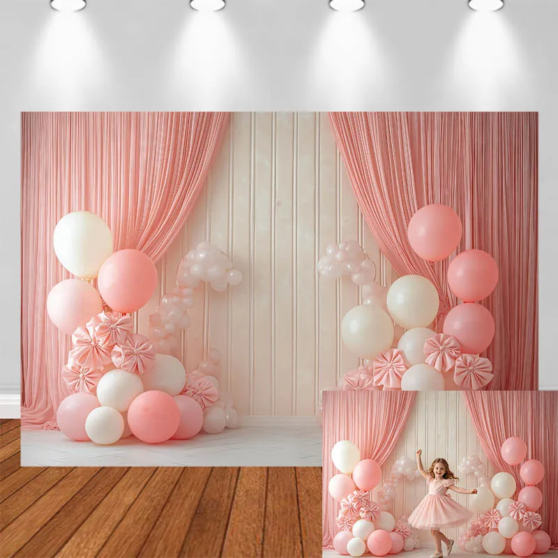 

LS Photography Backdrop Pink Curtain Balloon Decor Wedding Birthday cake Smash Adult Kids Portrait Photo Background Studio