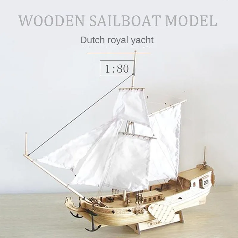

1/80 Ship Model Dutch Yacht DIY Simulation Wooden Sailing Model Kit Gift Collection Model Toy