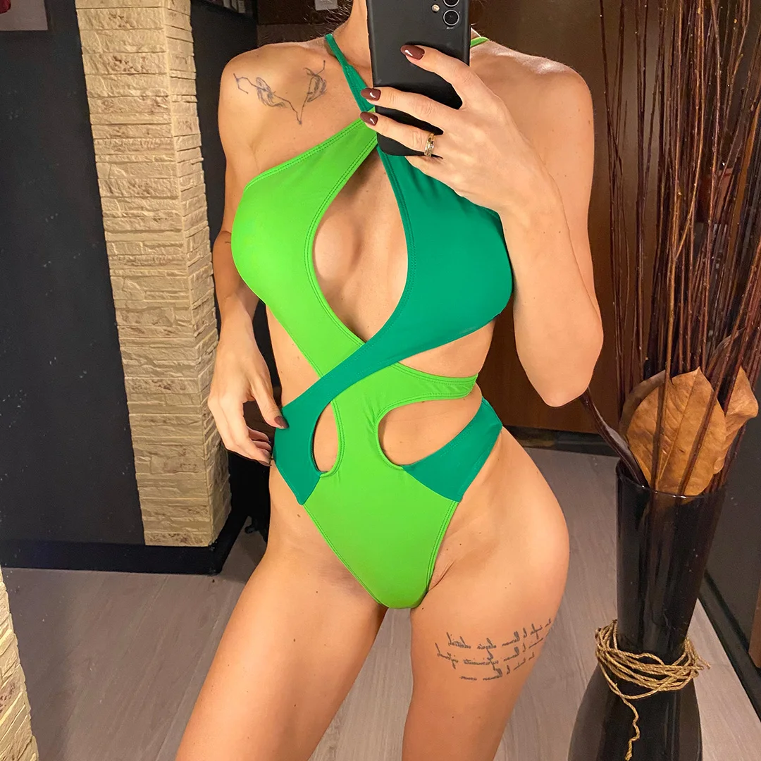 Sexy Splicing Cross Back Cut Out Damen-Badeanzug, einteiliger Badeanzug, Monokini mit hohem Beinausschnitt, Badebekleidung, Badeanzug, Modell V4919 – Detail 3