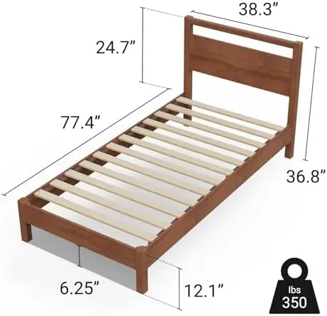 Signature Wood Platform Bed Frame with Headboard, Essential, Noise Free, Under Bed Storage, No Box Spring Needed, Easy