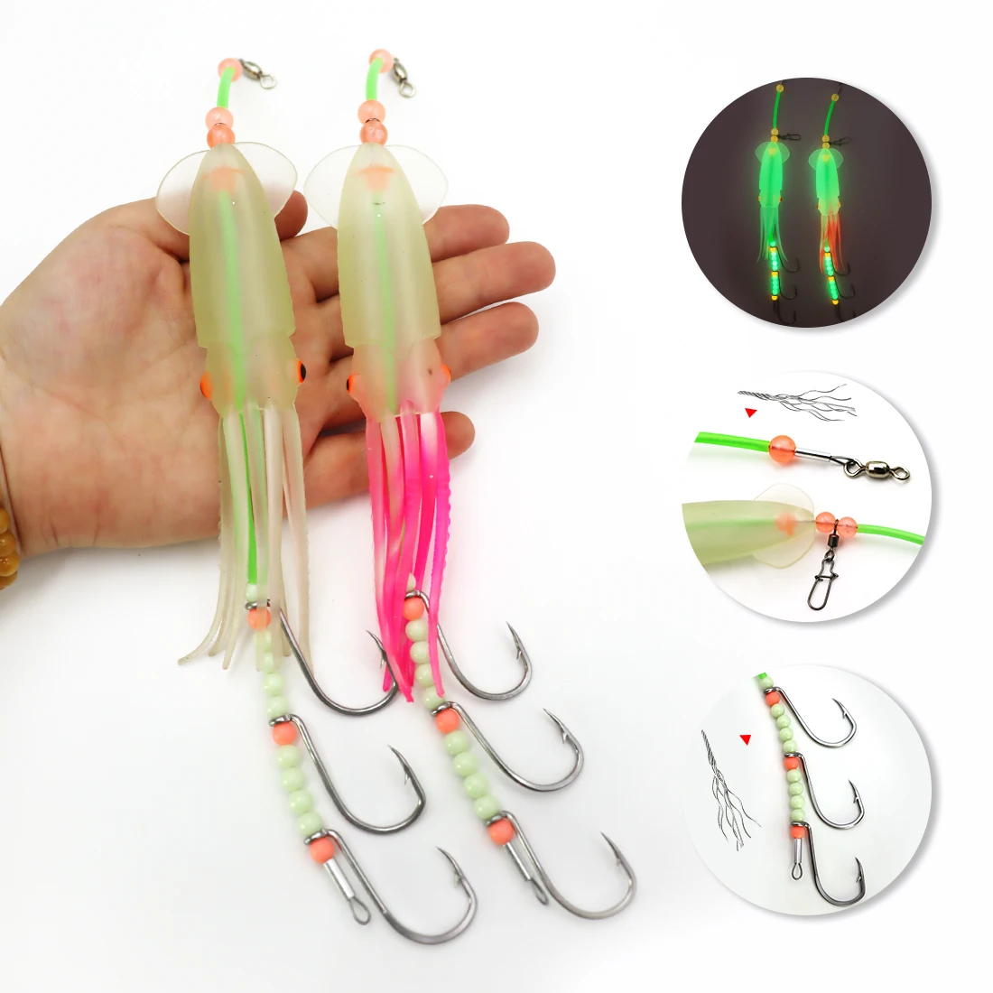 ZYZHE 1 unidade de Aparelho de Pesca Marítima com Anzóis para Peixe-Espada e Isca Luminosa de Lula, Três Anzóis para Tubarão, Ideal para Montagens de Iscas de Pesca Marítima