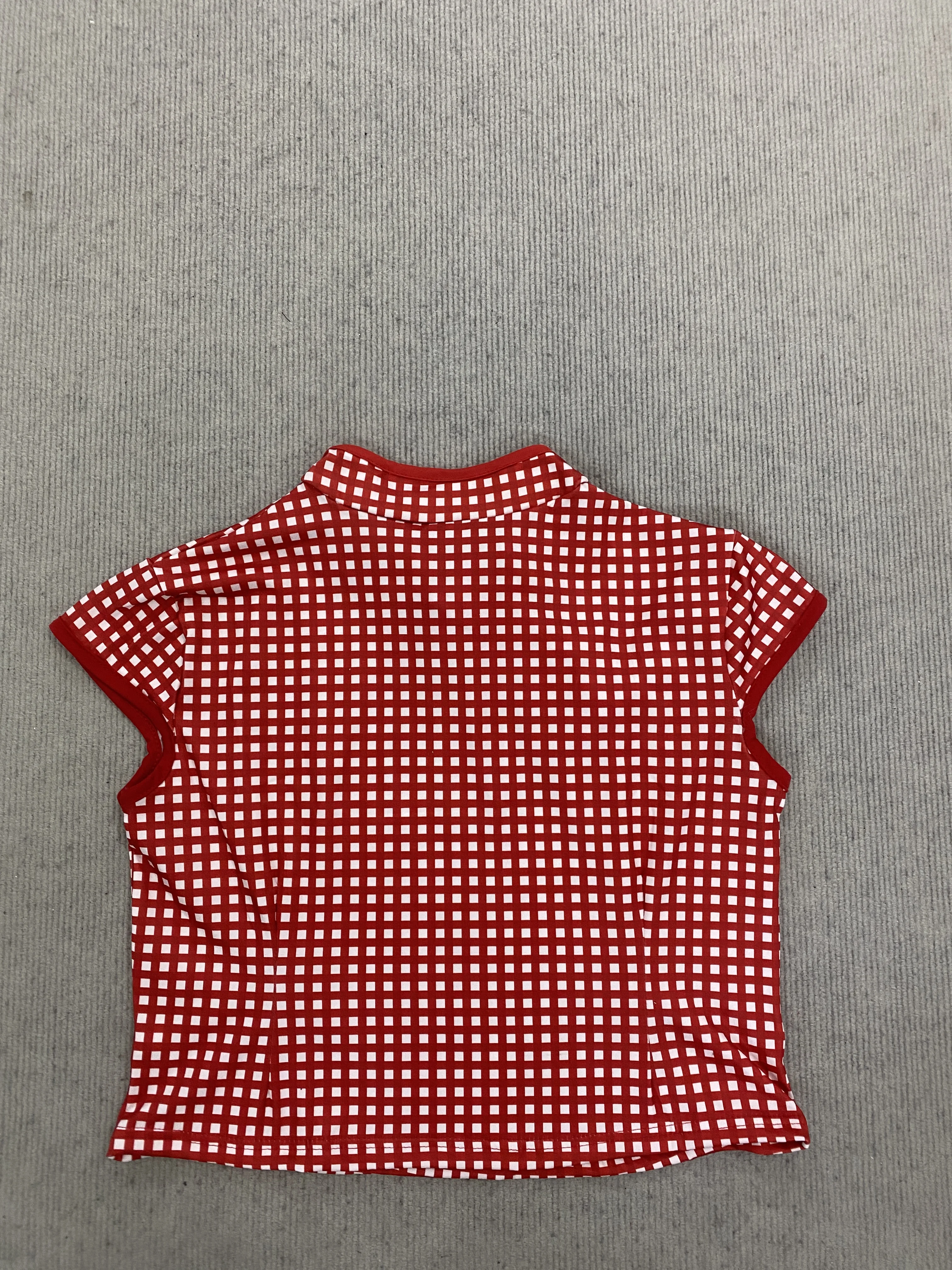 Summer Trendy New Chinese-Style Slant-Neckline Slim-Fit Figure-Lifting Plaid Colorblock Stand-Collar T-Shirt Top