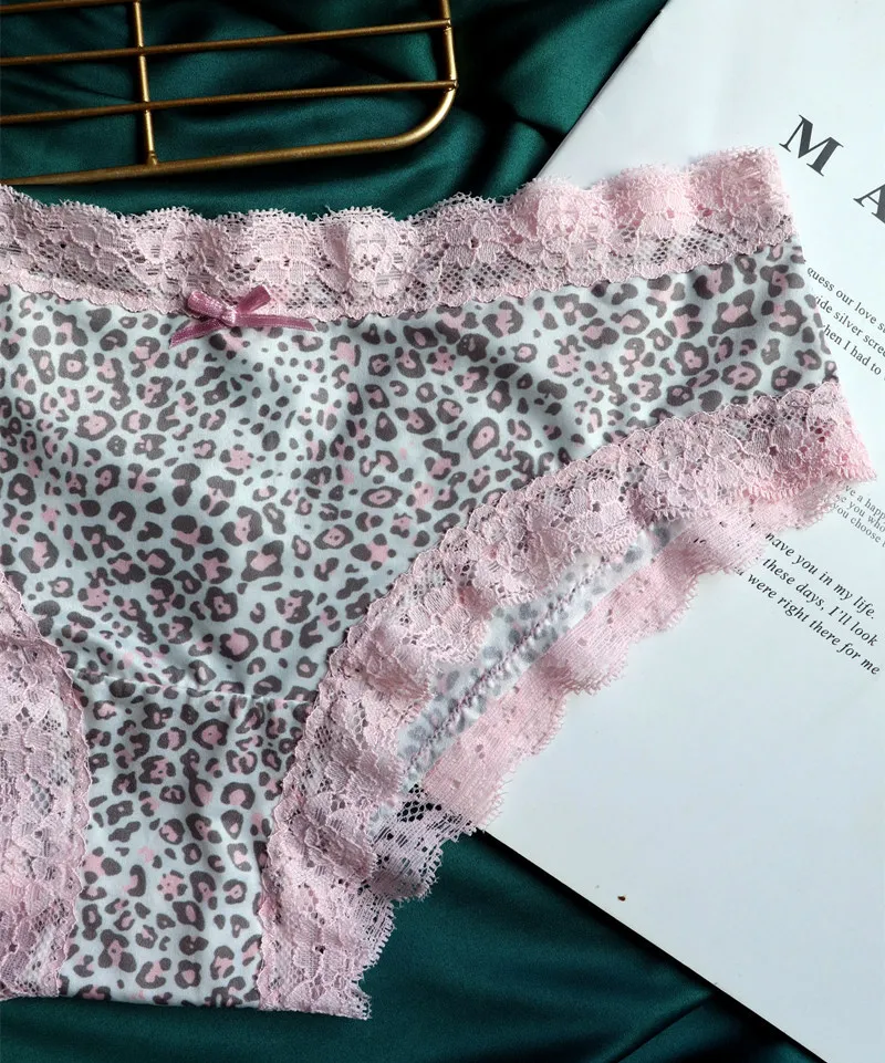 Damen-Slips, modische Damen-Slips, sexy Spitzen-Slips, Seiden-Slips mit niedrigem Bund, Leopardenmuster, Baumwoll-Slips, bequeme Unterwäsche für Mädchen. – Detail 7