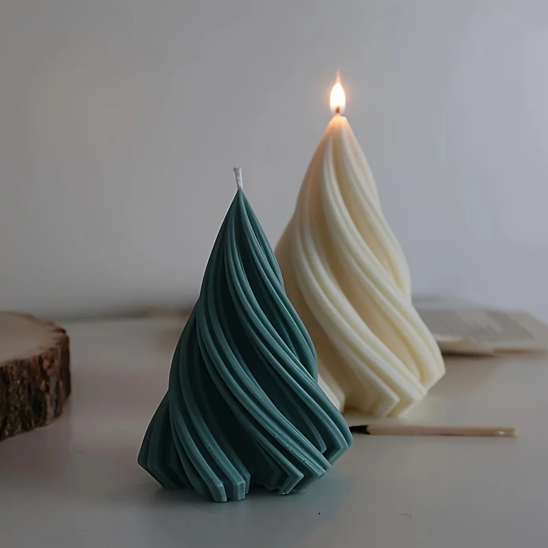 3D Geometric Christmas Tree Moulds - Silicone spiral taper candles resin soaps and clay craft moulds for DIY holiday decorations