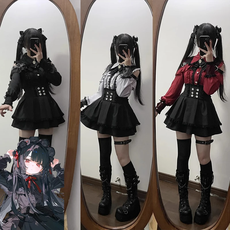 Jirai Kei ชุด S-XL Lolita สาวเสื้อผู้หญิง Kawii โบว์ 3 สียาวเสื้อ Y2K หวานญี่ปุ่นสไตล์ผู้หญิงชุด