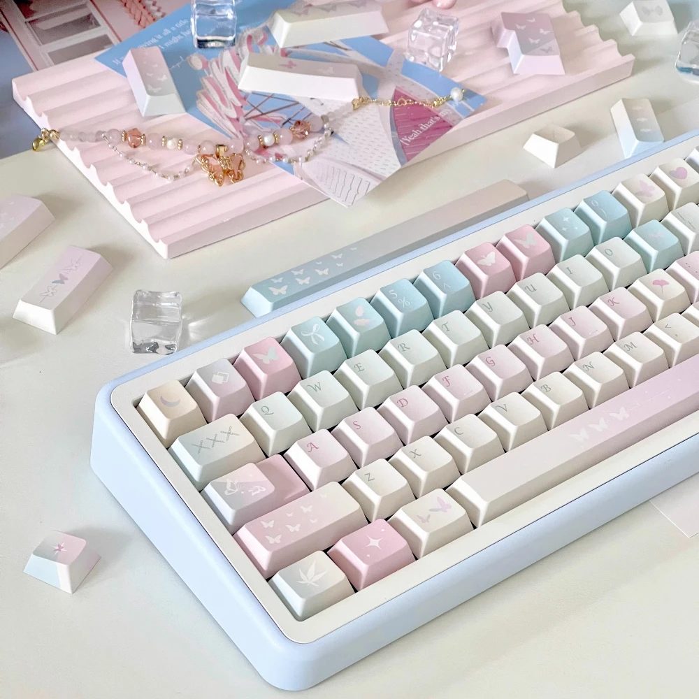 

Cherry Pbt синие колпачки для клавиш с термосублимацией для клавиатуры Aula 2,25/2,75U, колпачки для клавиш с космической планкой Alice Layout