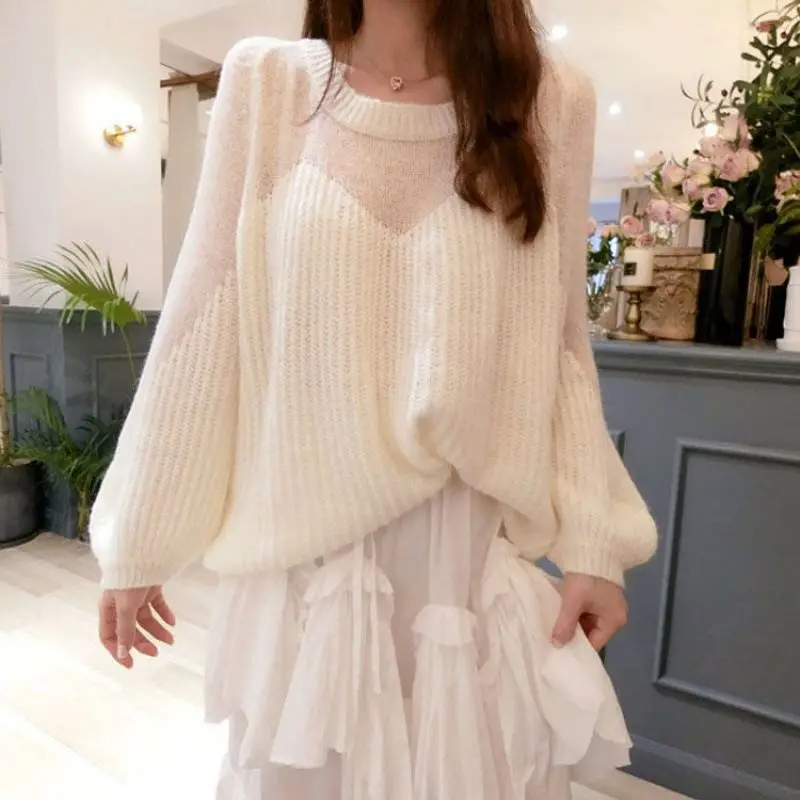 Women Autumn Simplicity Loose Sweater Solid Color O-neck Long Sleeve Knitwear Women Clothes Office Lady All-match Knitting Tops