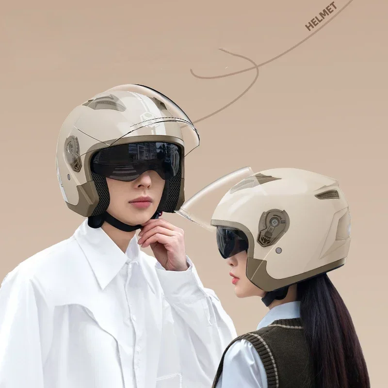 Motorcycle 3/4 Half Helmet Eye And Face Protection Dual Lens Comfortable Detachable Lining Ventilation Open Face Helmet