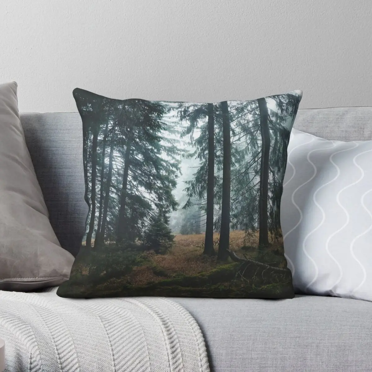 Woods Wild Romantic Misty Pillowcase Polyester Linen Velvet Pattern Zip Decor Throw Pillow Case Home Cushion Cover