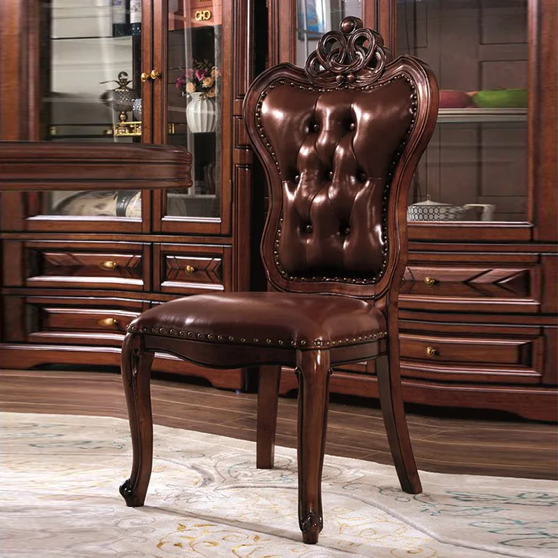 

American household mahogany solid wood dining chair with engraved backrest household chair AB567
