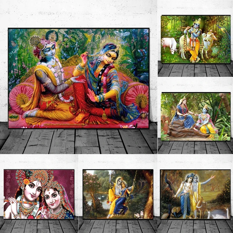 Indian God Radha Krishna Canvas Painting Posters and Prints Modern Home Decoraion Religion Wall Art Pictures for Living Room