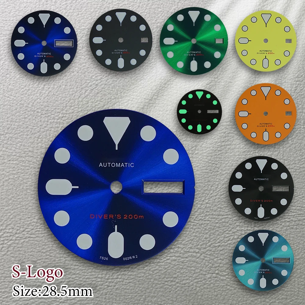 Mostrador de mergulho nh35 com logotipo s 28.5mm, adequado para movimento nh34/nh35/nh36, mostrador verde luminoso, acessórios de modificação de relógio
