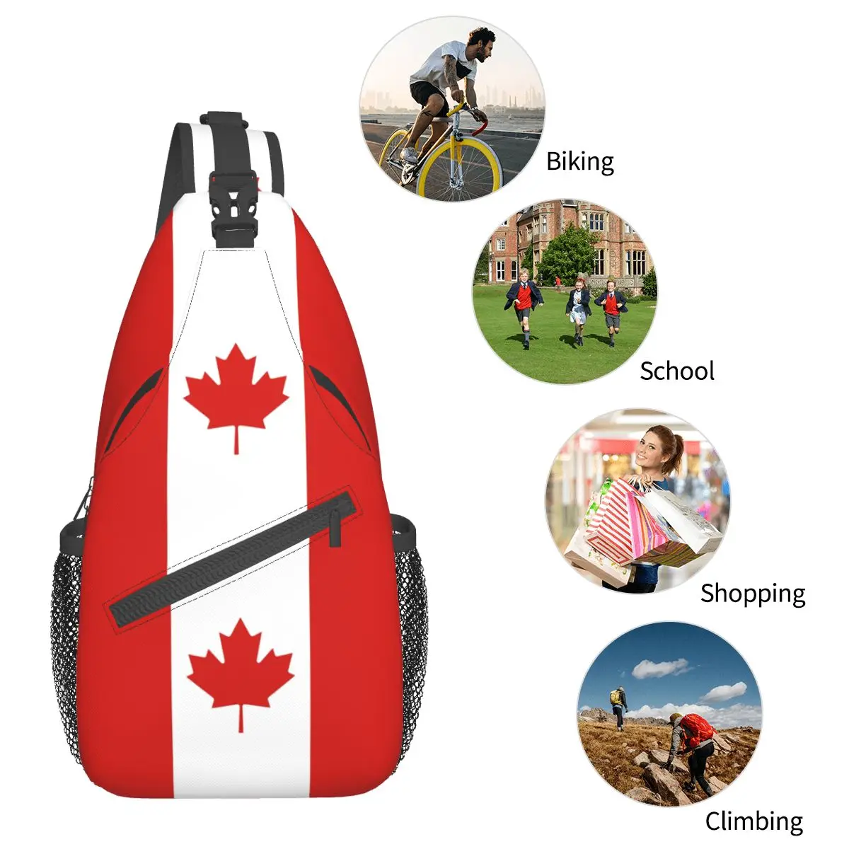 Bandeira Do Canadá Crossbody Sling Bag Pequeno Peito Bolsa Liberdade Globo Mochila de Ombro Mochila para Viagem Caminhadas Ciclismo Pacote