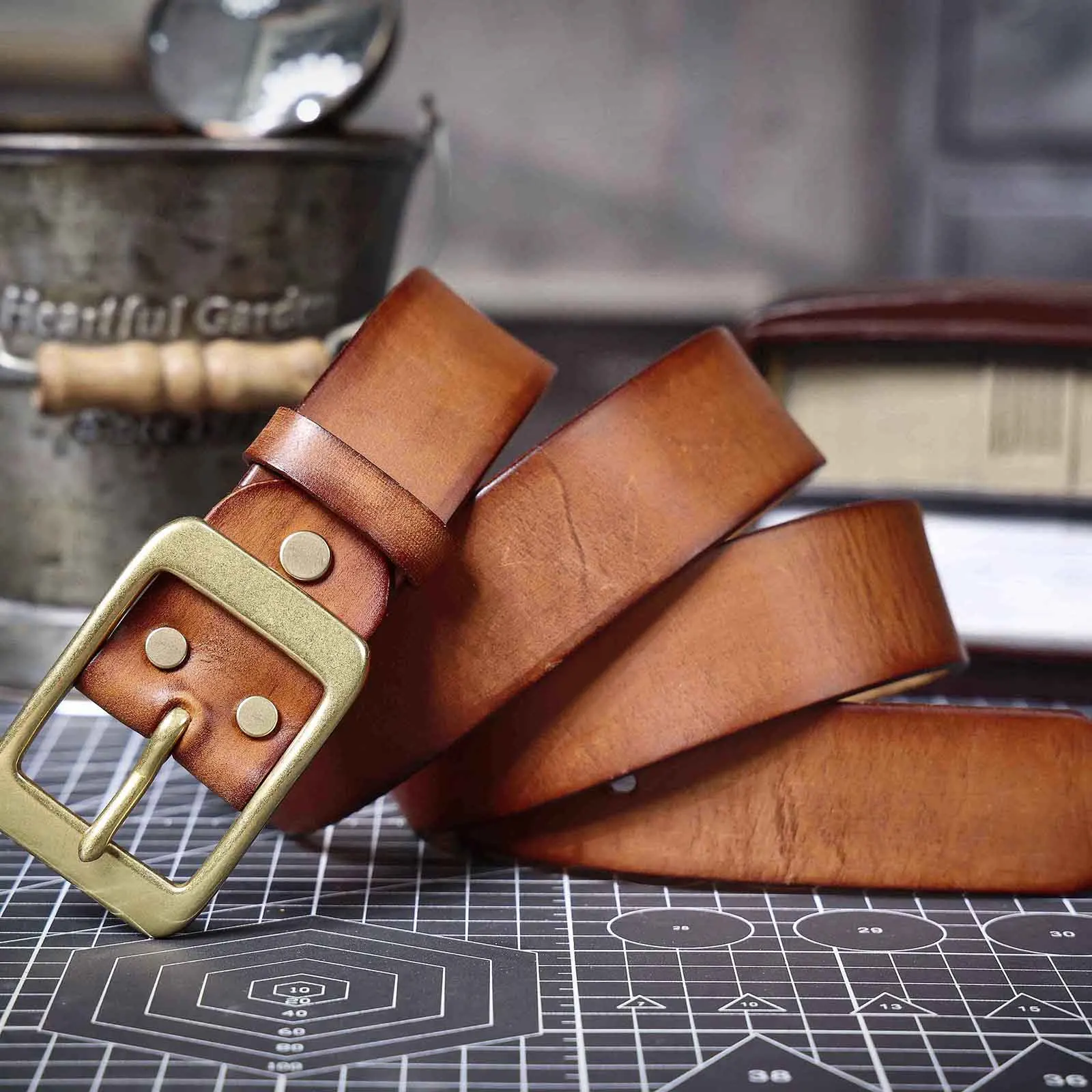 Vintage Echt leder Herren gürtel mit massiver Messings chnalle, hand gefertigte lässige Nadel schnalle verdicktes italienisches Rindsleder mit Geschenk box – Detail 22