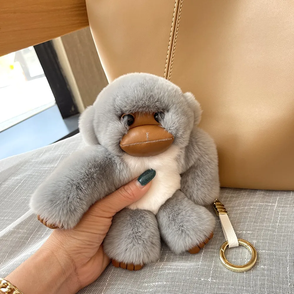 Porte-clés animaux en peluche, petit singe porte-bonheur, poupée en peluche, fourrure douce, lapin Rex, porte-clés singe, dessin animé Kawaii