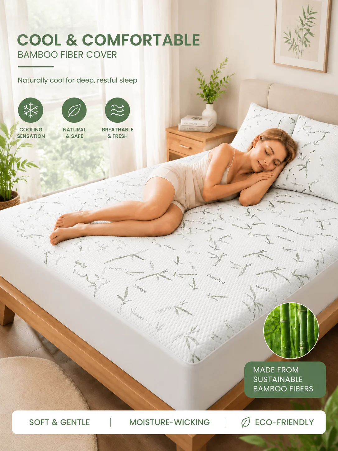 Premium 100% Wasserdichter Bambus-Matratzenschoner, Atmungsaktiver Matratzenbezug für Queen-Size-Betten, Kühlender 3D-Luftgewebe-Bettauflagenbezug