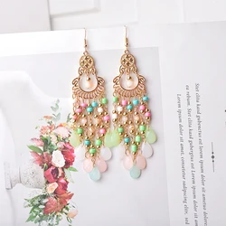 Bohemian Ethnic Multilayer Water Drop Earrings for Women Elegant Long Multicolor Beads Dangle Earrings Pendientes Mujer Bohemios