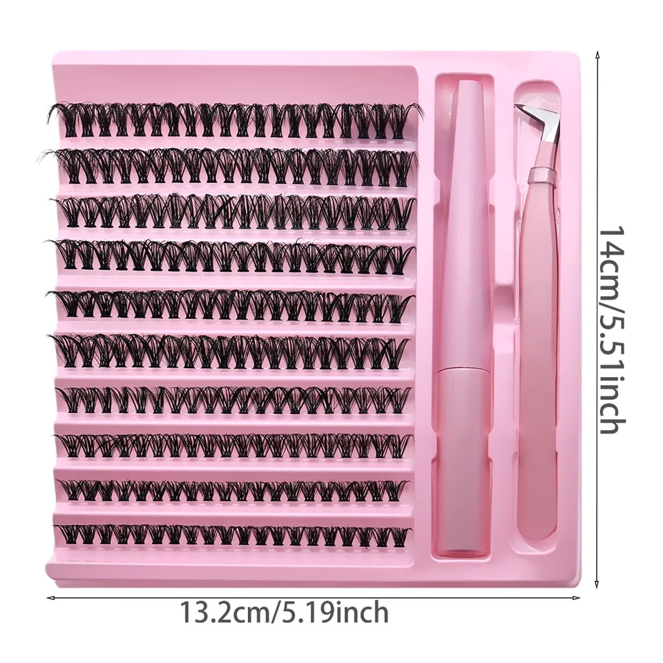Kit de Racimos DIY de Gran Capacidad, Pestañas Individuales Esponjosas en D, Juego Completo con Pegamento y Pinzas 4