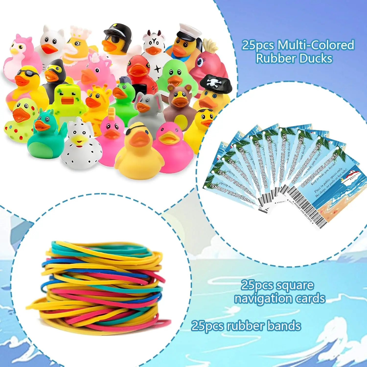 75pcs Rubber Ducks in Bulk,Car Rubber Ducks with Leather Bands and Square Nautical Cards for Cars Bath Toys Birthday Party