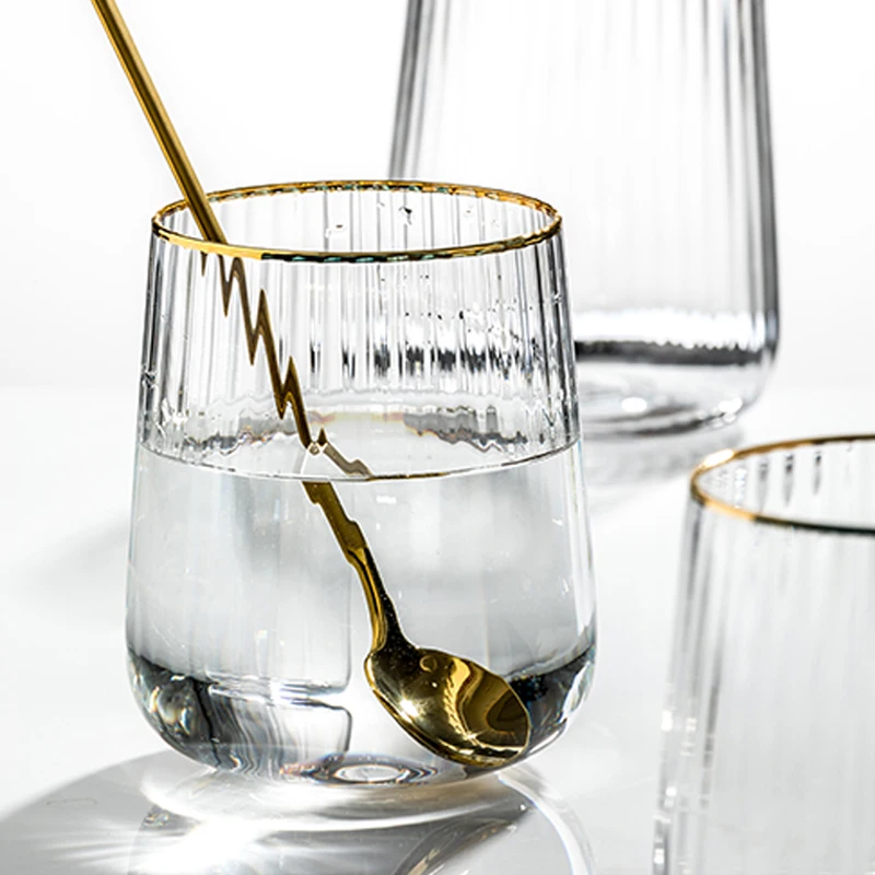 Glass Cup Large Glass Coffee Tea Cup Luxury Drinking Glasses Crystal Gold Rim Whisky Wine Glass Beer Tumbler Home Bar Drinkware