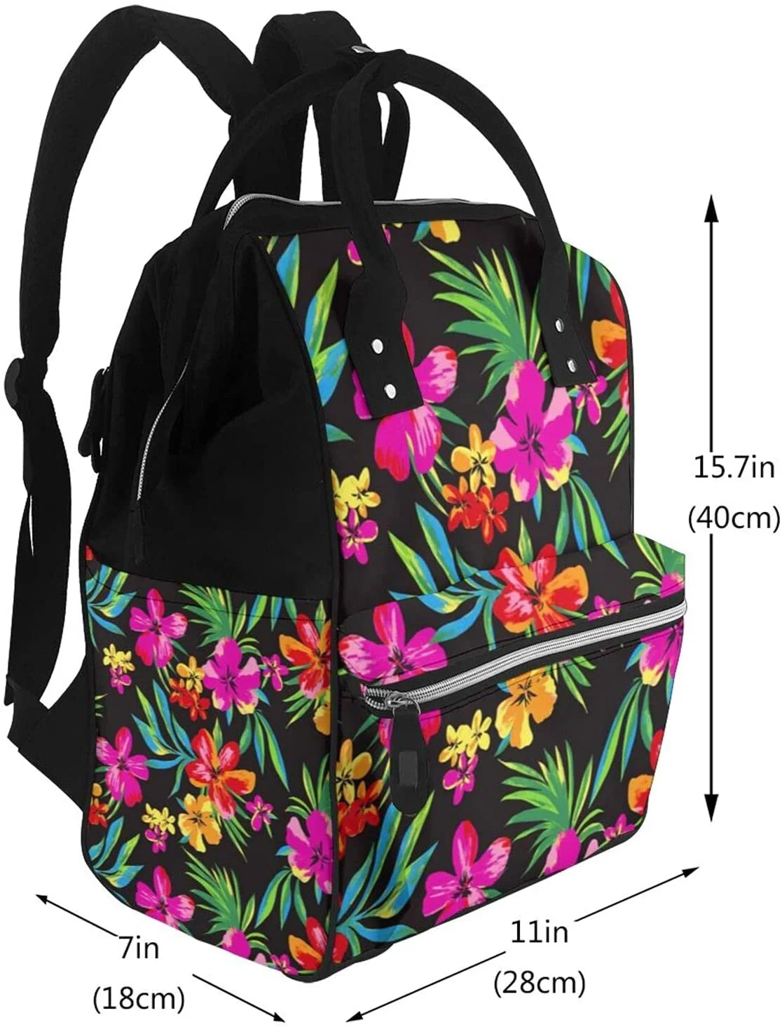 Hawaiian Colorful Flower Printed Mummy Backpack Diaper Bag Multi-Function Maternity Nappy Bags, Kid Bag with Laptop Pocket