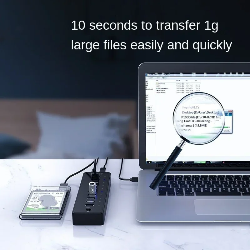 External USB 3.0 Splitter Expander High Speed Industry PC Accessories for MacBook Laptop with 36W Power Adapter