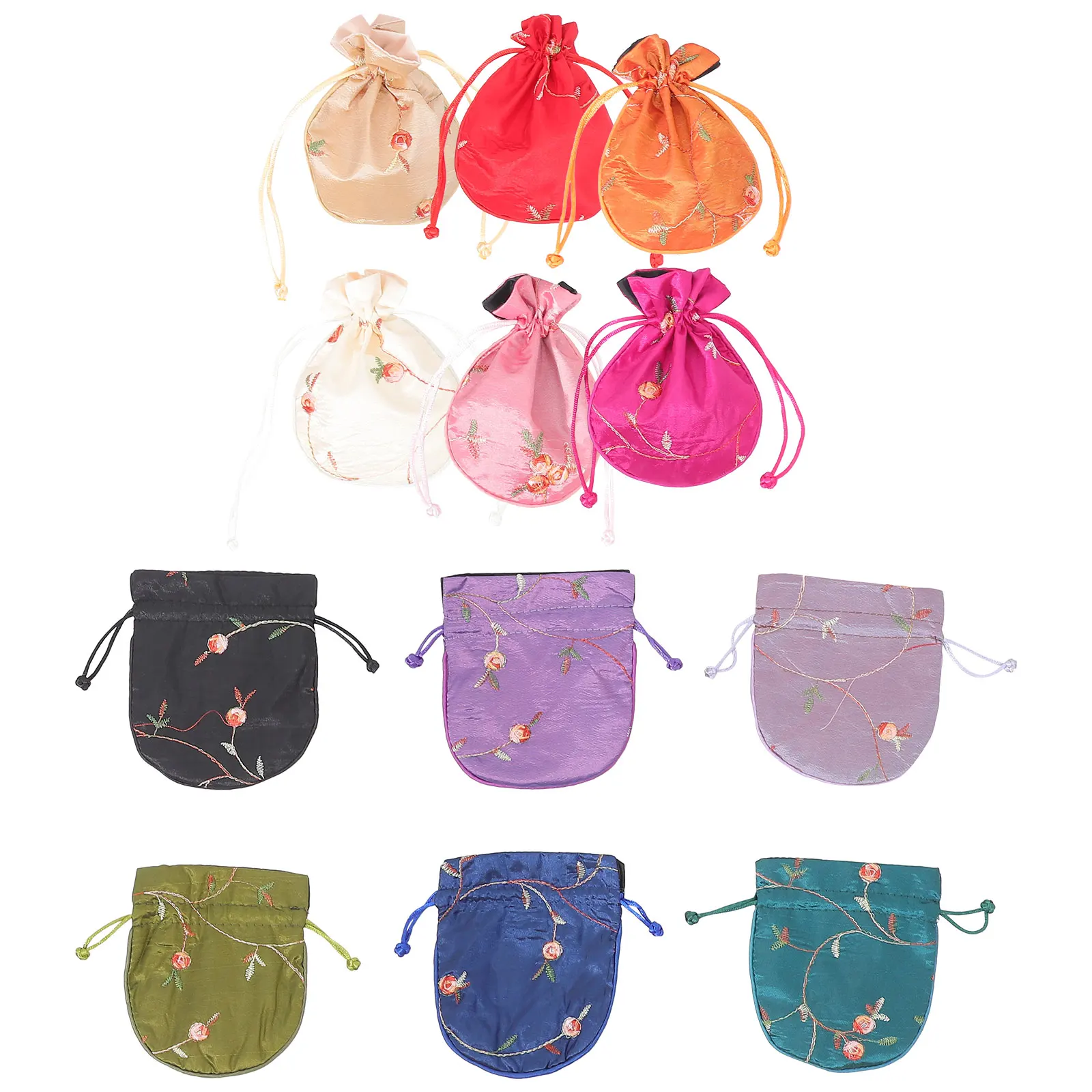 12Pcs Elegant Drawstring Gift Bags Fruit Flower Pattern Cloth Pouches for Jewelry Watches Coins Baby Shower Favors