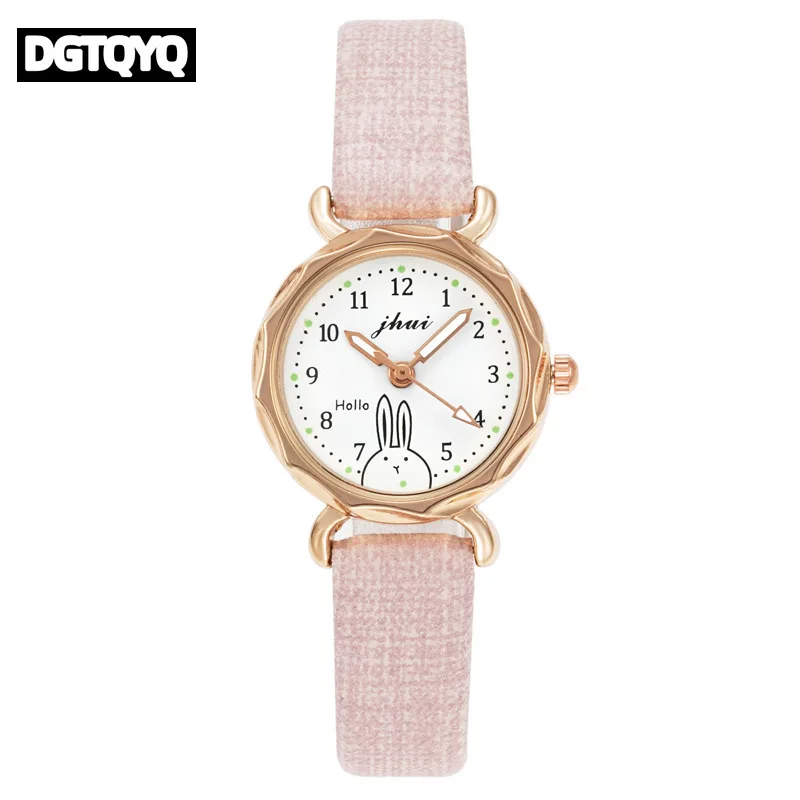 Cute Rhombus Hello Rabbit Fluorescence Small Dial Watch for Junior and Senior High School Students INS Style Girls's Watch