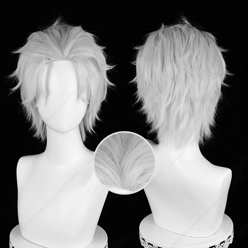 

Парик для косплея аниме Umemiya Hajime, 30 см, серебристый, белый, термостойкий, синтетические волосы