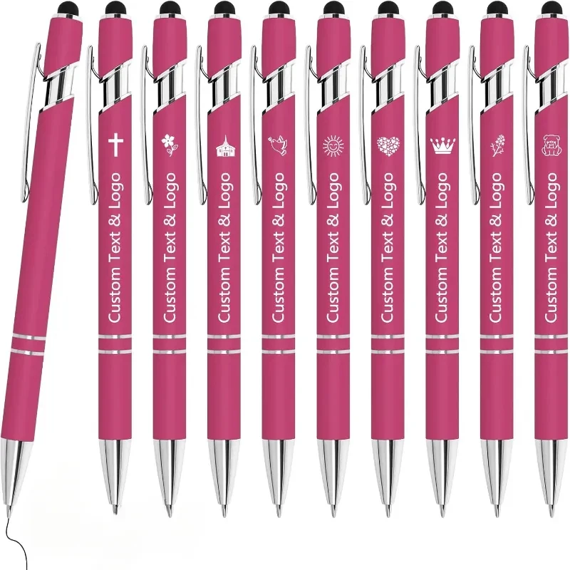 10 Stück Großpackung Personalisierte Stifte - Mit Namen, Graviertem Text/Logo - Stylus-Spitze, Schwarze Tinte - Optionen für Veranstaltungen & Werbeaktionen – Detail 10