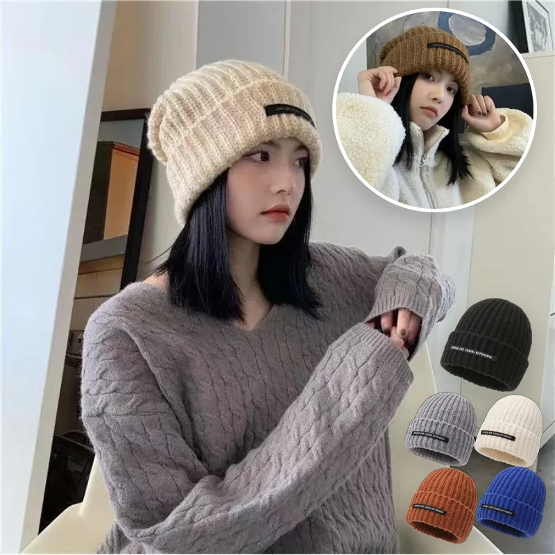 

Cute Plush Winter Beanie Women Solid Color Fluffy Knit Cap Thickened Ear Warm Loose Fit Sweet Cold Weather Fashion Must Have