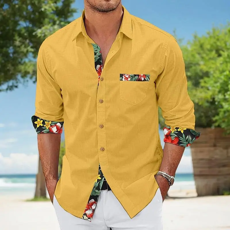 Men\'s shirts casual and comfortable summer Hawaiian beach shirts pocket floral lapel tops casual fashionable daily wear