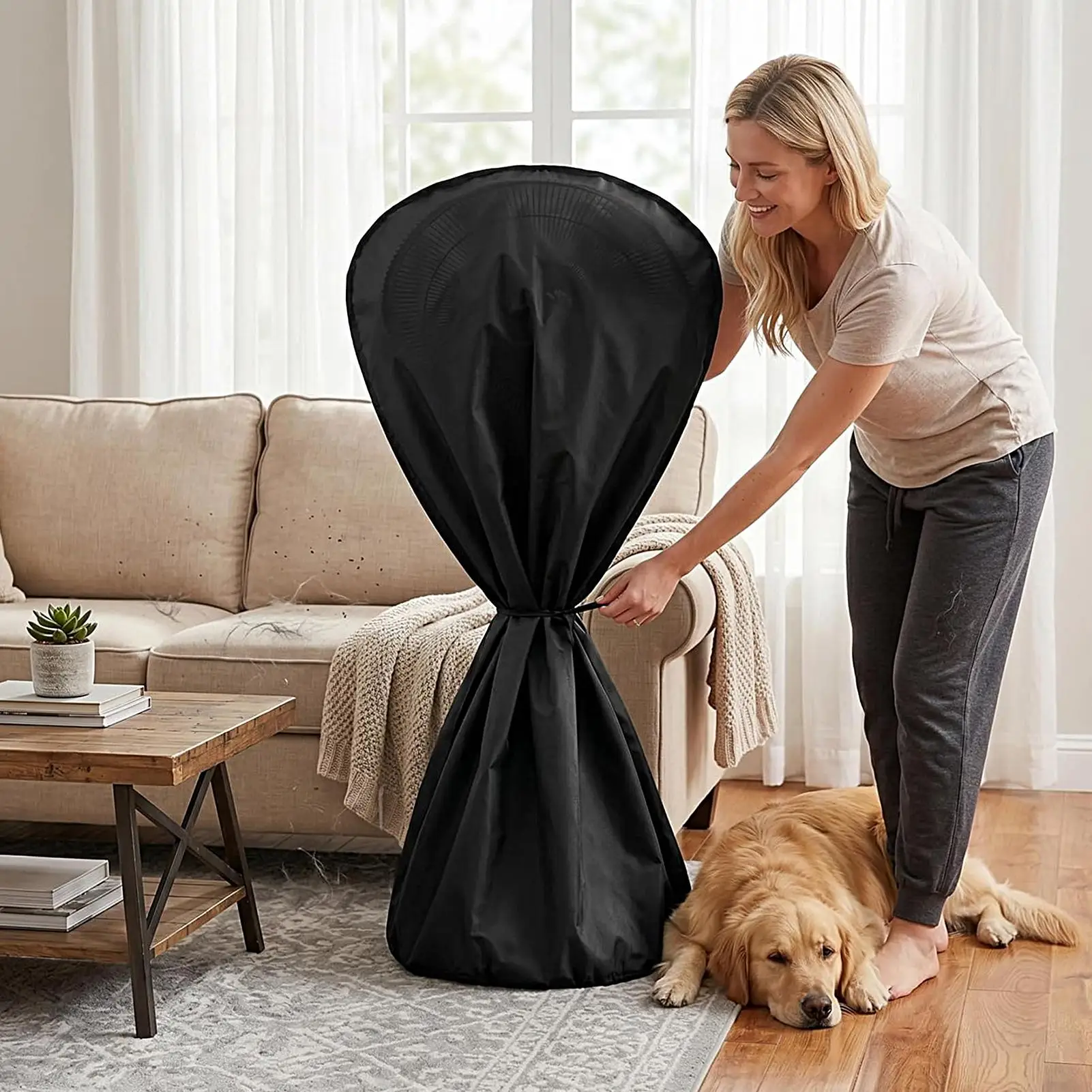 Stand Fan Cover Waterproof Reusable Protector Sleeve With String Outdoor Tower Fan Cover For Standing Ventilation House Kitchen