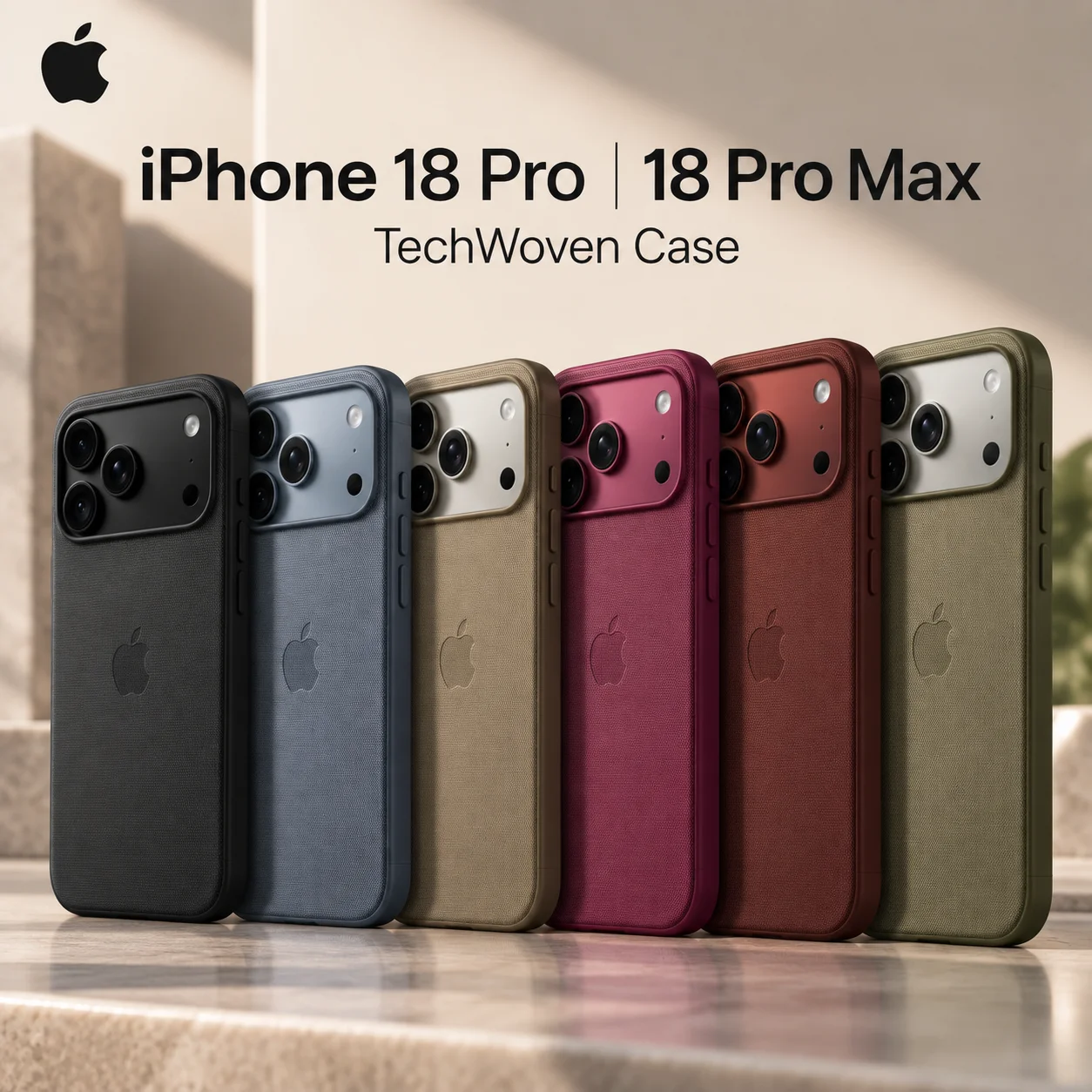 Offizielle Apple iPhone 18 Pro Max TechWoven Hülle mit MagSafe-Kamerasteuerung, kabellosem Laden, stoßfestem Schutz und als Schutzhülle für das Smartphone.