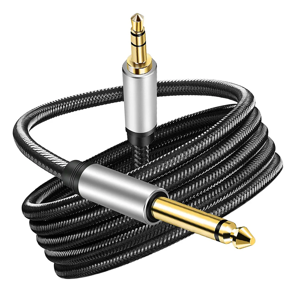 Cabo de áudio estéreo macho para macho banhado a ouro, 3.5mm 6.5mm para misturadores de guitarra 1/8 a 1/4 cabo auxiliar durável resistente ao desgaste
