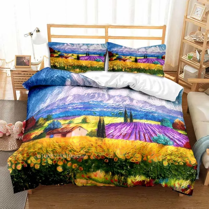 Artistic Oil Painting Van Gogh All Season Twin Bedding Set 3 Piece Comforter Set Bed Duvet Cover Double King Comforter Cover