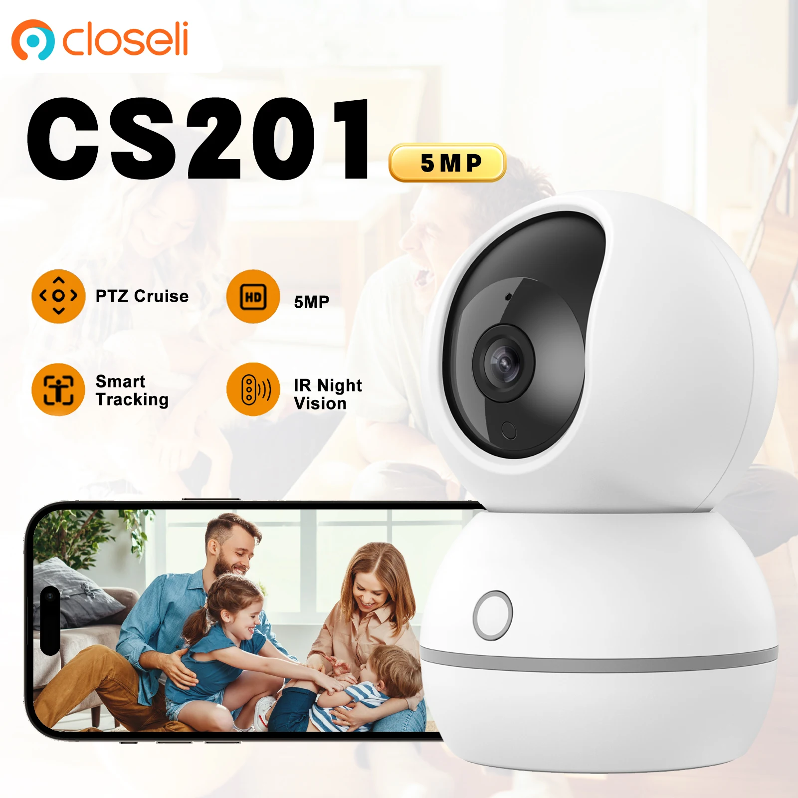 

Closeli CS201 5PM 360º Indoor Wi-Fi IP Camera Home Surveillance Human Detection Home Security Night Vision Automatic Tracking