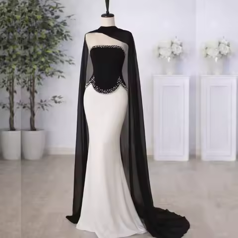 Customized Exquisite Glitter Formal Evening&nbsp;Gowns Long Shawl Mermaid Beading Floor-length Wedding Party Dress High Quality