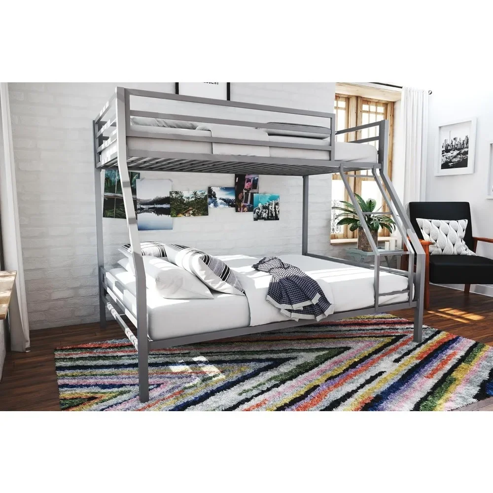 

Metal Bunk Bed Frame for Kids and Teens,with Angled Ladder,High Guardrail and Metal Slats,No Boxspring Required, Bunk Bed Frame