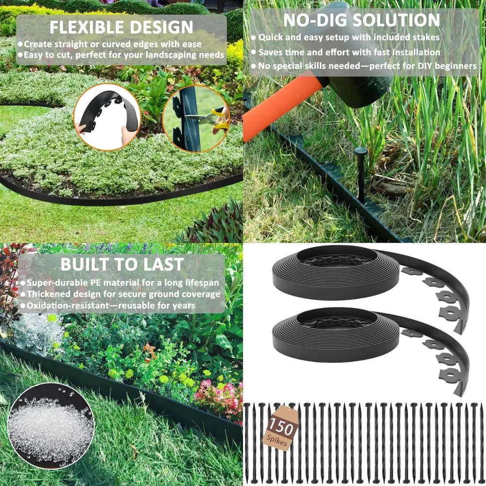 

Комплект для окантовки сада черного цвета, 100 футов, высота 1,5 л, 150 шипов для легкой установки границы газона