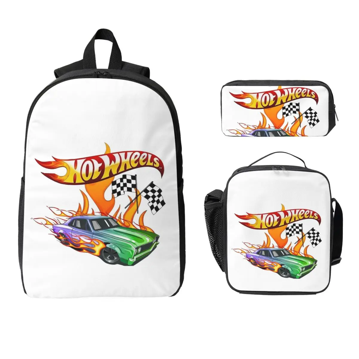 

Рюкзак Hot Wheels Race, студенческий рюкзак для мальчиков и девочек, школьная сумка, компьютерные сумки на плечо, 3 шт., изолированная сумка для обеда, пенал