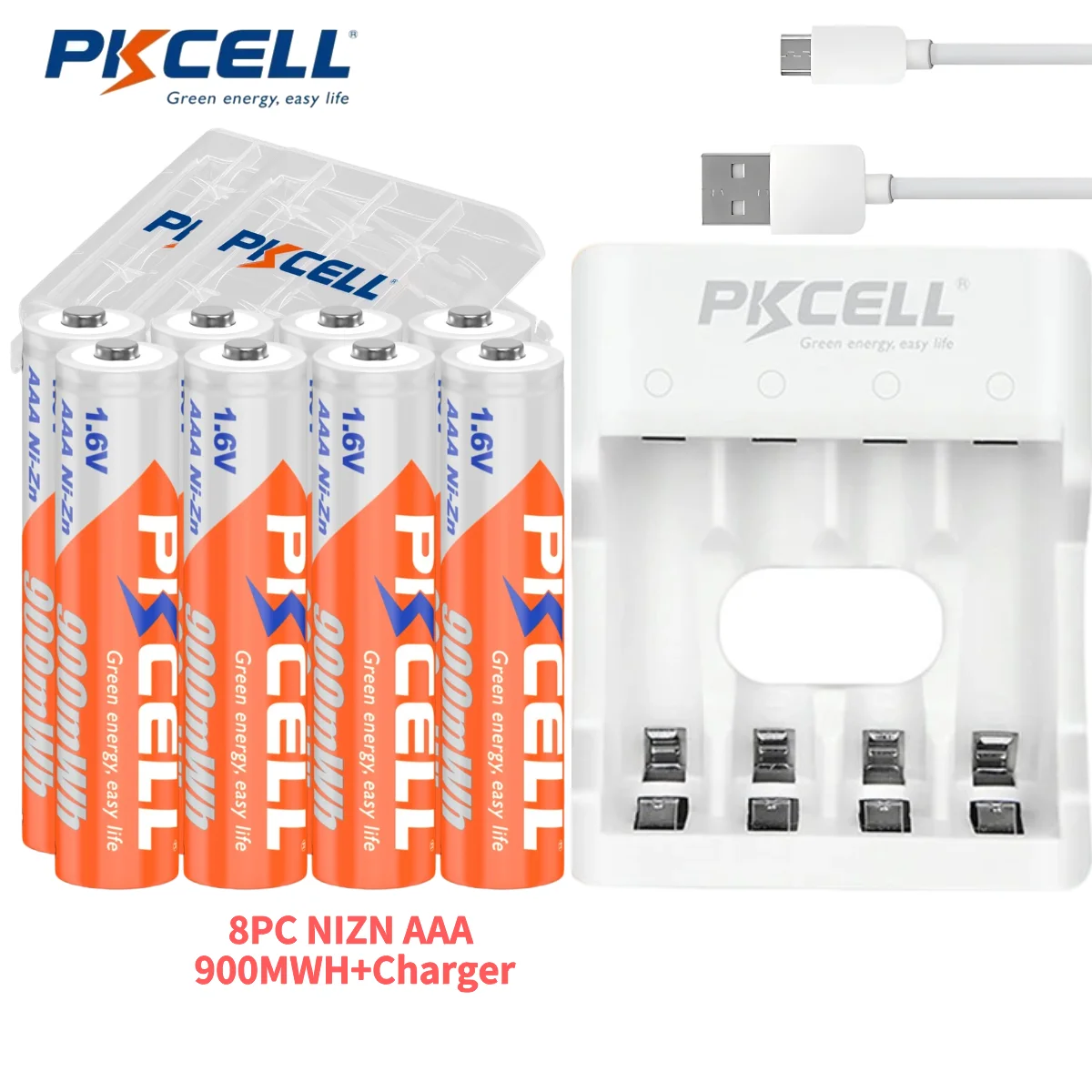 

4-20PC PKCELL 1.6v NIZN Rechargeable Batteries AA/AAA 2500mWh/900mWh NiZN Battery With NIZN battery Charger for camera